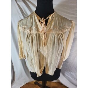 VINTAGE Stella Fagin M Peach Pink Bed Jacket Nylon & Lace Read Flaws